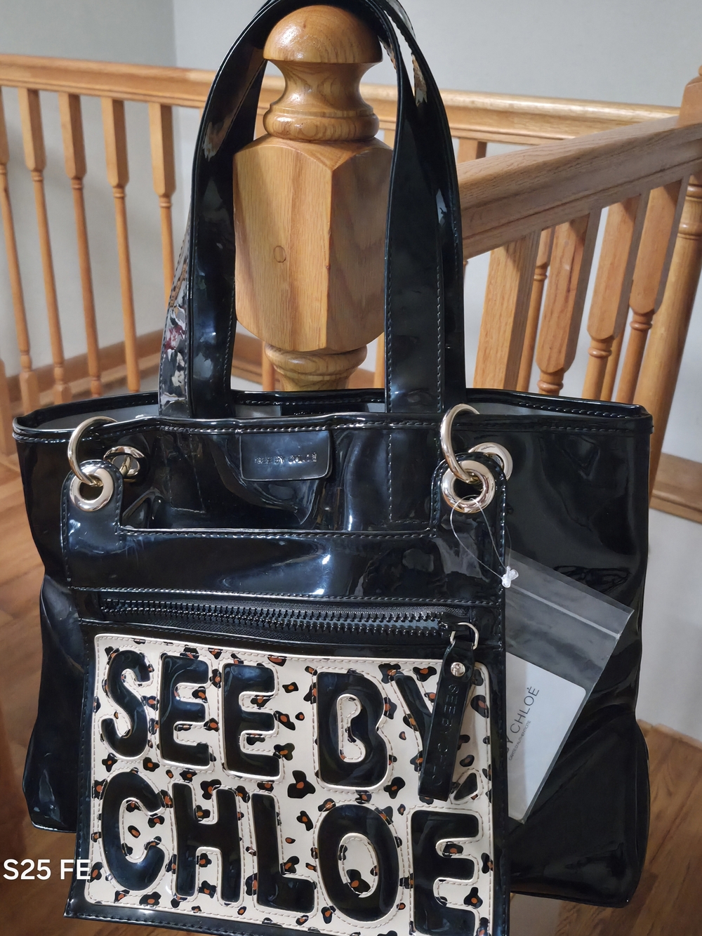 See By Chloe Black Patent Tote with Logo Pouch